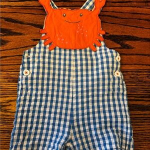 Baby Boden Crab Gingham Overalls